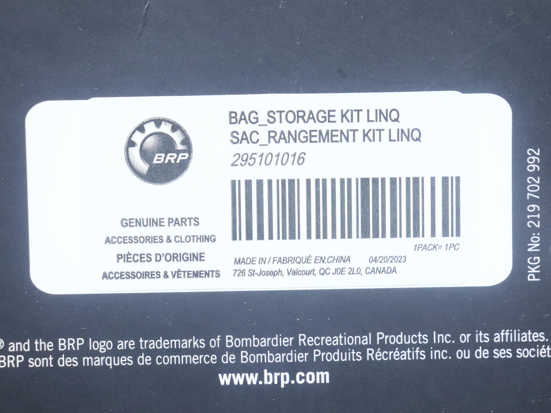 Sea-Doo LinQ Explorer Storage Bag 26 Gal 100L 295101016 Black OEM - Open Box