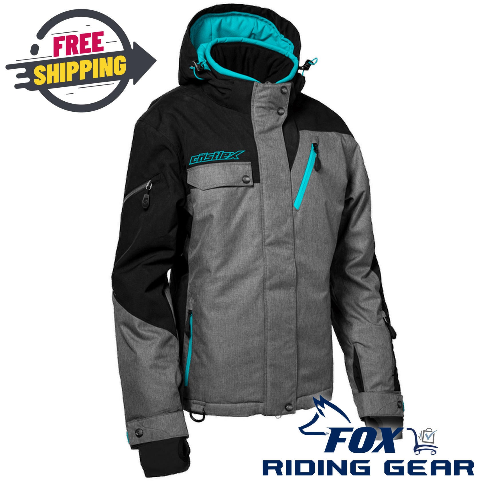 OPEN BOX - Castle X Powder Jacket Heather Black/Turq - WOMENS X-SMALL - 71-3721