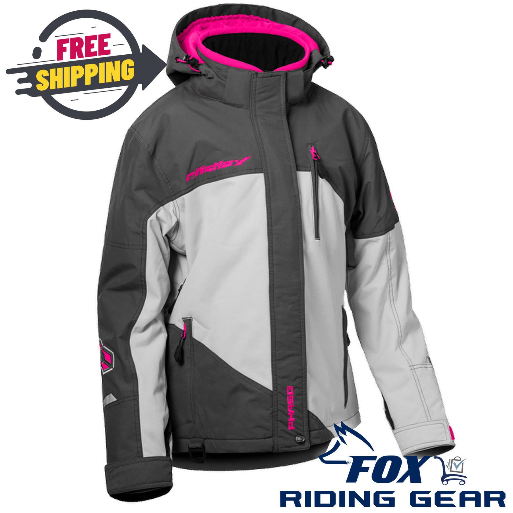 Castle X Womens Phase Snowmobile Jacket Silver Pink Glo SM 71-4242 - Open Box