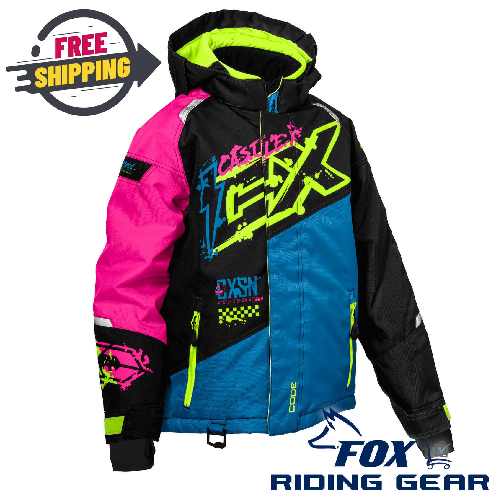 OPEN BOX - Castle X Code Winter Jacket Blue/Pink/Hi-Vis - YOUTH MEDIUM - 72-8334