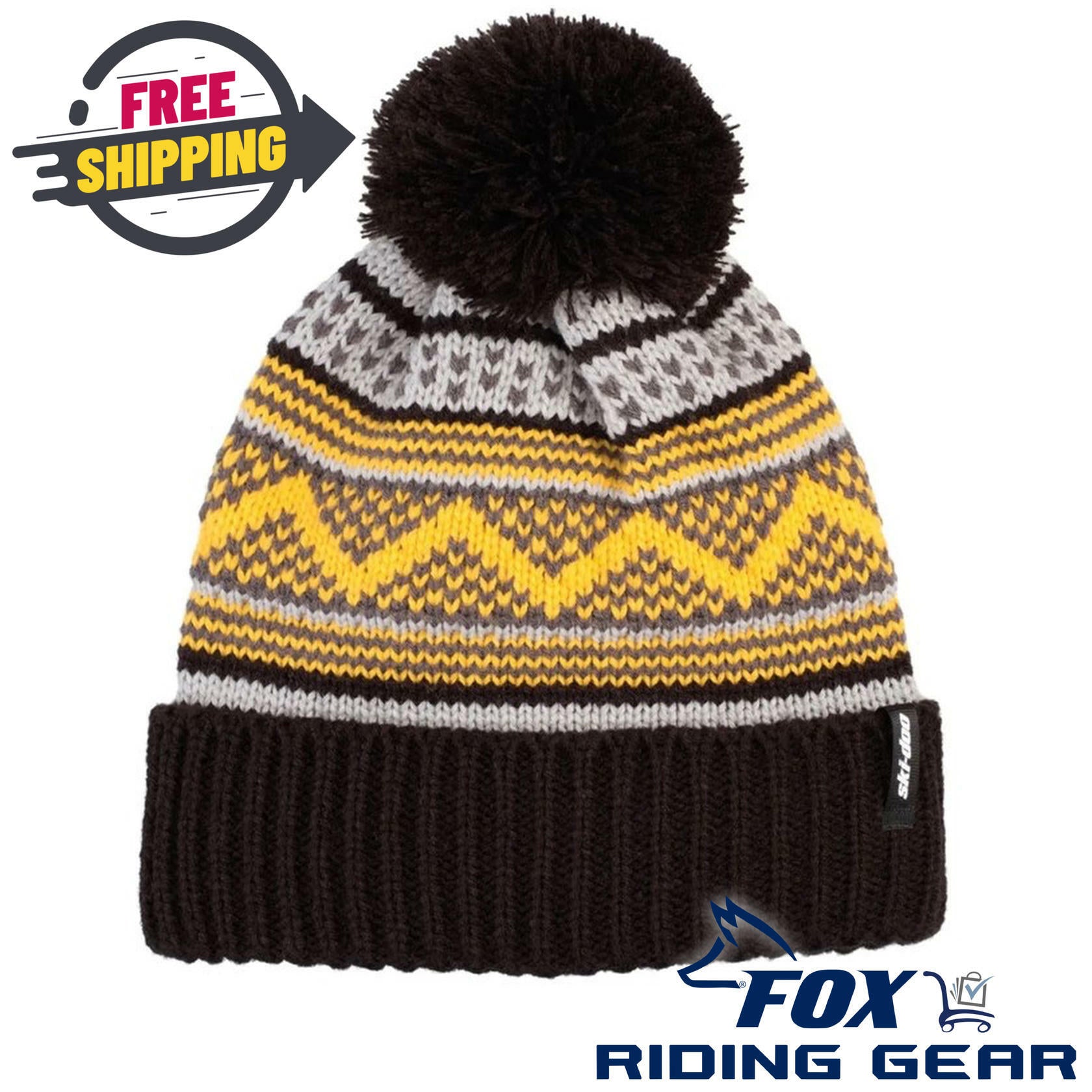 Ski-Doo Yellow Pom-Pom Knit Beanie Hat Adult One Size 4548160010 - Open Box