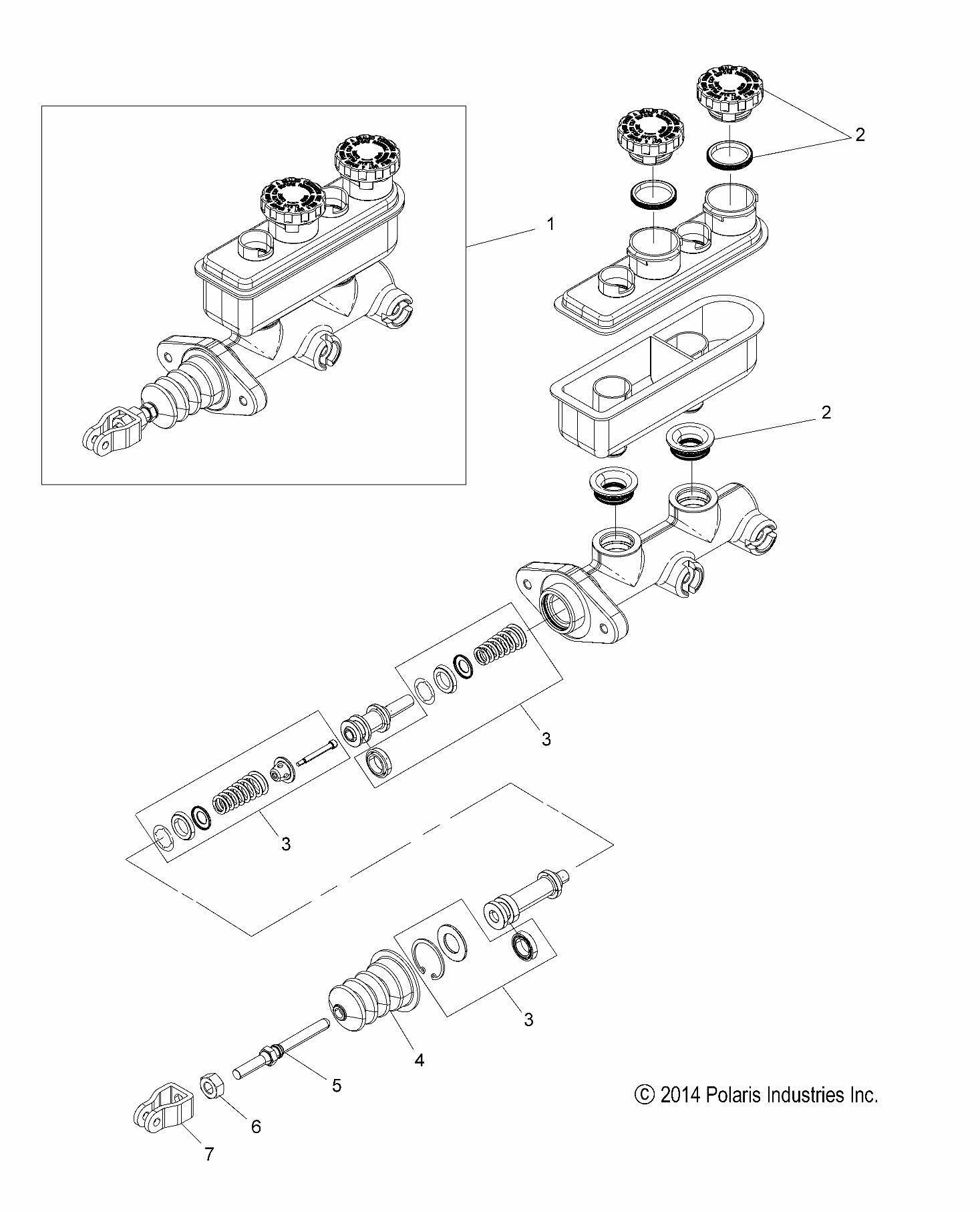 Polaris Dual Cap Master Cylinder Assembly OEM Hydraulic Brake/Clutch Component for Slingshot Vehicles, SL & SLR Models 22mm OEM Part #1911776