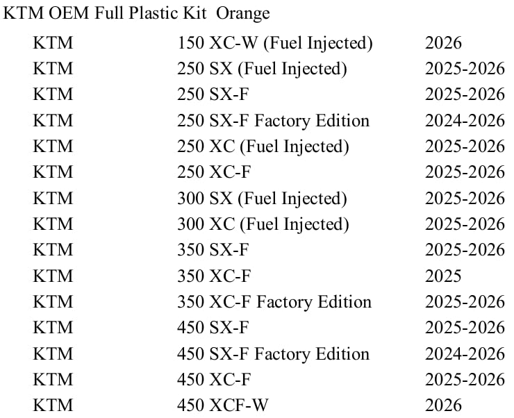 KTM Plastic Parts Body Kit Electronic Orange 00010000430K OEM Fairing Set New