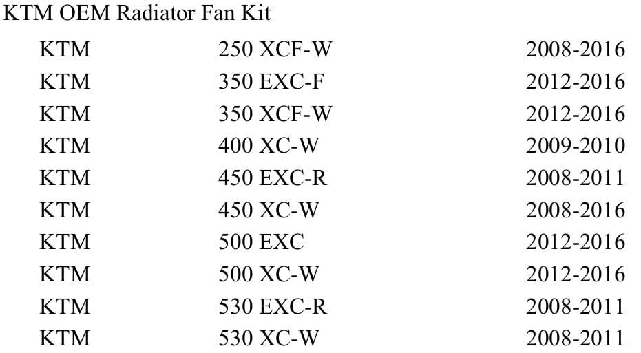 KTM OEM Radiator Fan Kit Compatible with 250 XCF-W/450 XC-W 2008-2016/350 EXC-F/XCF-W/500 EXC/XC-W 2012-2016/450/530 EXC-R/530 XC-W 2008-2011 - 81235941144