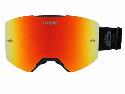 I RIDE AIRTIME PRO Motocross Goggles – Black Frame – Magnetic Lens, Orange Mirror + Clear Lens, 5 Tear-Offs, Hard Case & Bag – MX Dirt Bike ATV UTV Off-Road Race Goggles by Fox Powersports