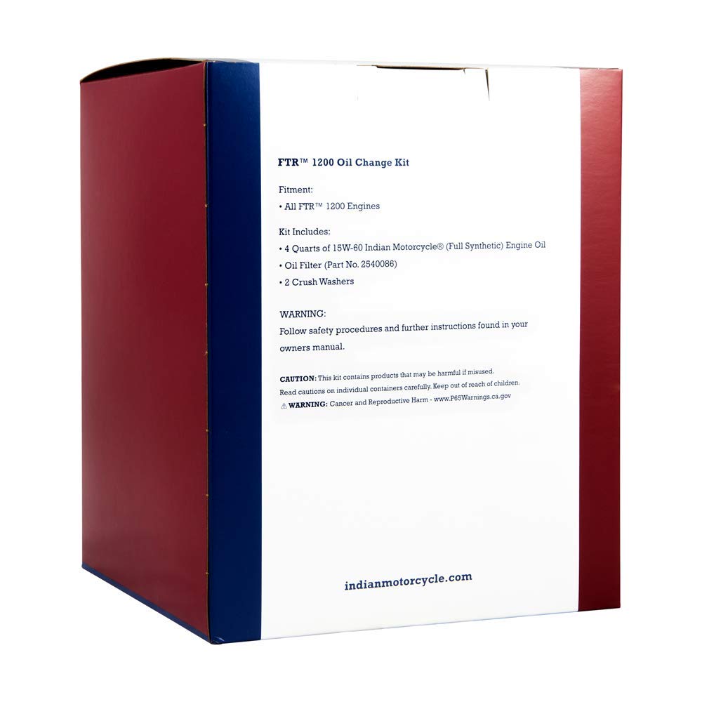 Indian Motorcycle FTR Oil Change Kit, 2884182, 4 Quarts of Full Synthetic 15W60 Motor Oil, 1 Oil Filter, 2 Washers