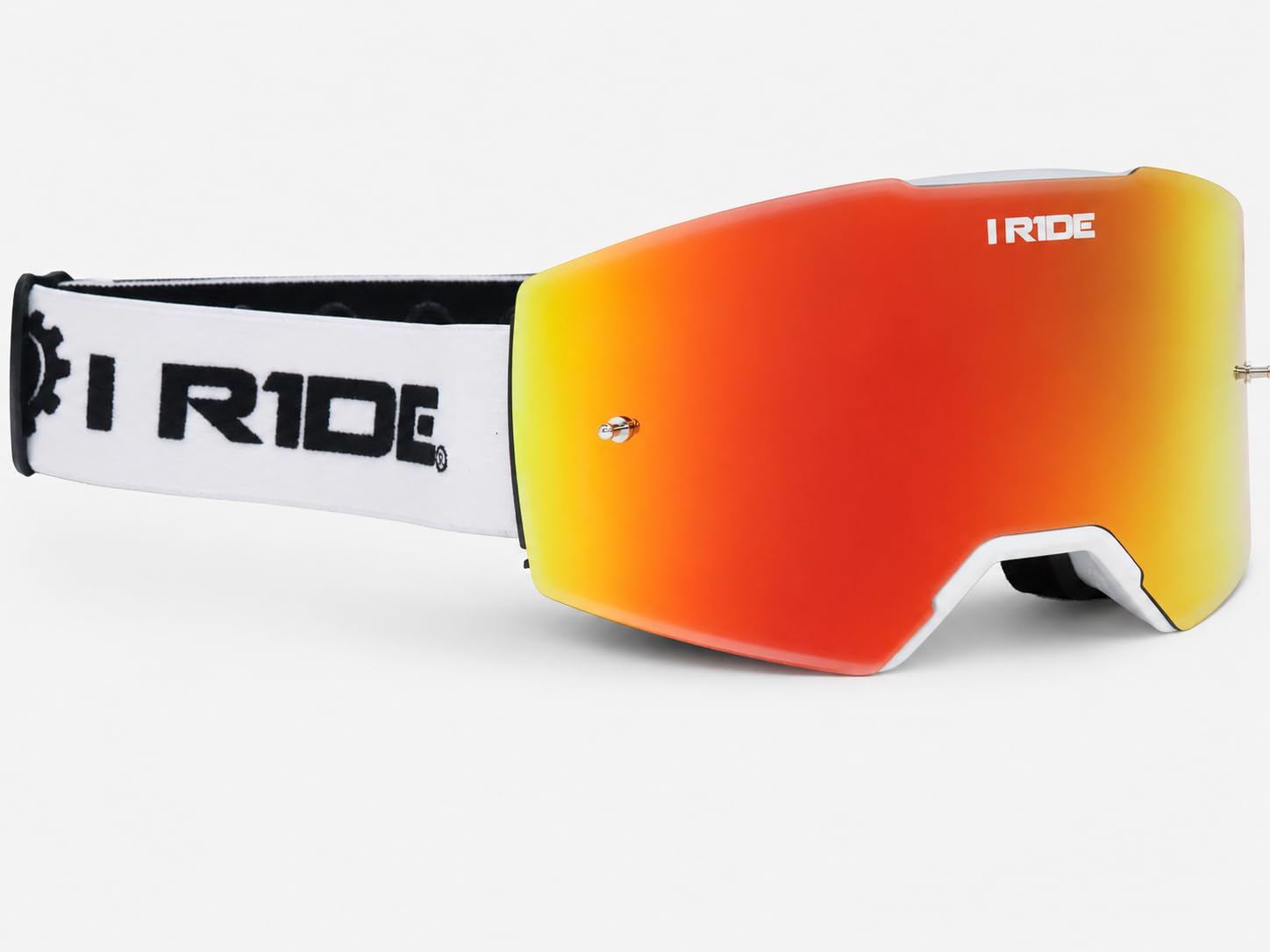 I RIDE AIRTIME PRO Motocross Goggles – White Frame – Magnetic Lens, Orange Mirror + Clear Lens, 5 Tear-Offs, Hard Case & Bag – MX Dirt Bike ATV UTV Off-Road Race Goggles by Fox Powersports