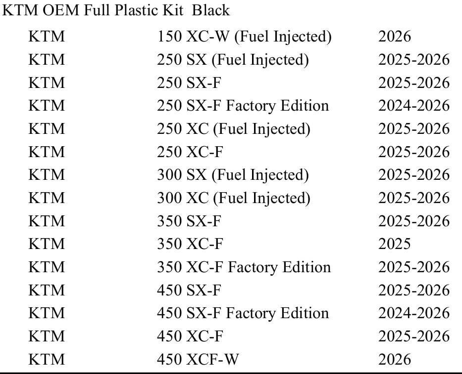 KTM Black Plastic Parts Body Kit Fairings OEM 00010000431K