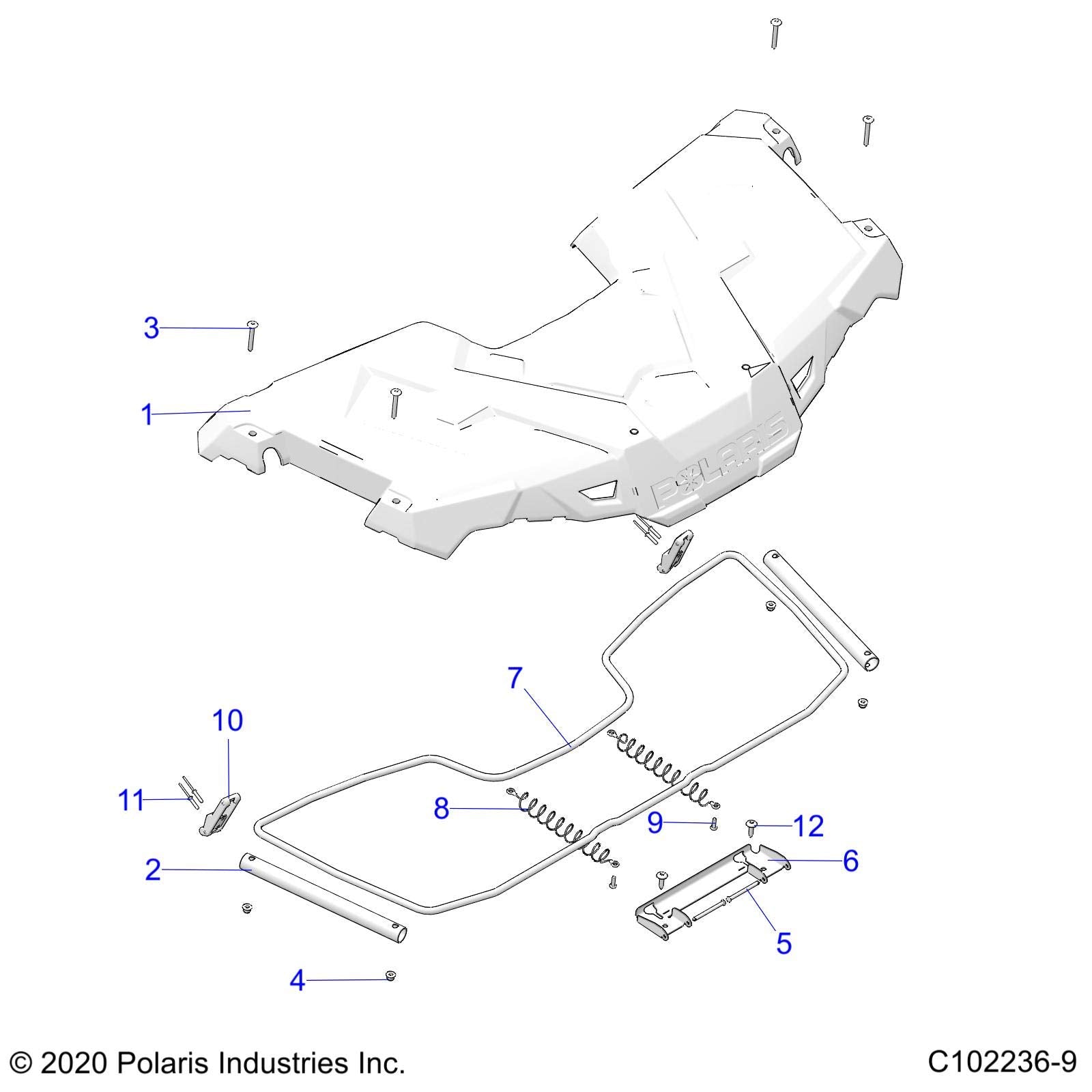 Polaris ATV Front Rack with Plugs Assembly, Gloss Black, Genuine OEM Part 2636440-070, Qty 1