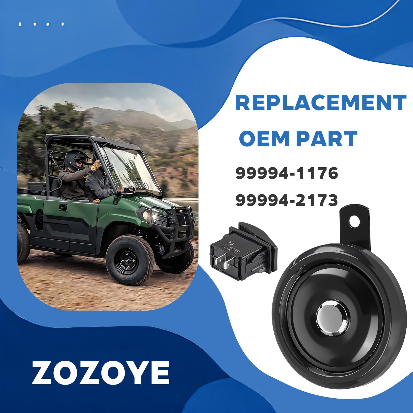 Horn Kit w/Switch For Kawasaki Mule Pro Mule PRO-MX KAF700 2019-2024 99994-1176 99994-2173