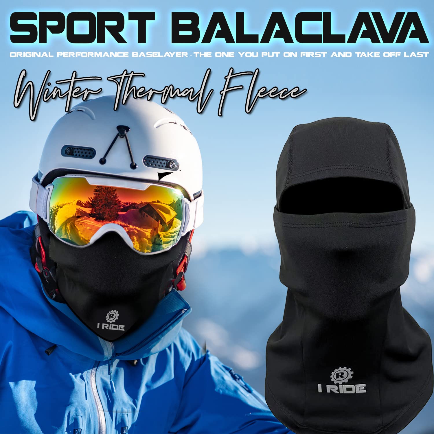 iRide Lightweight Ski Mask, Shiesty Mask, Tight Fitting Sports Balaclava, Thermal Fleece Black