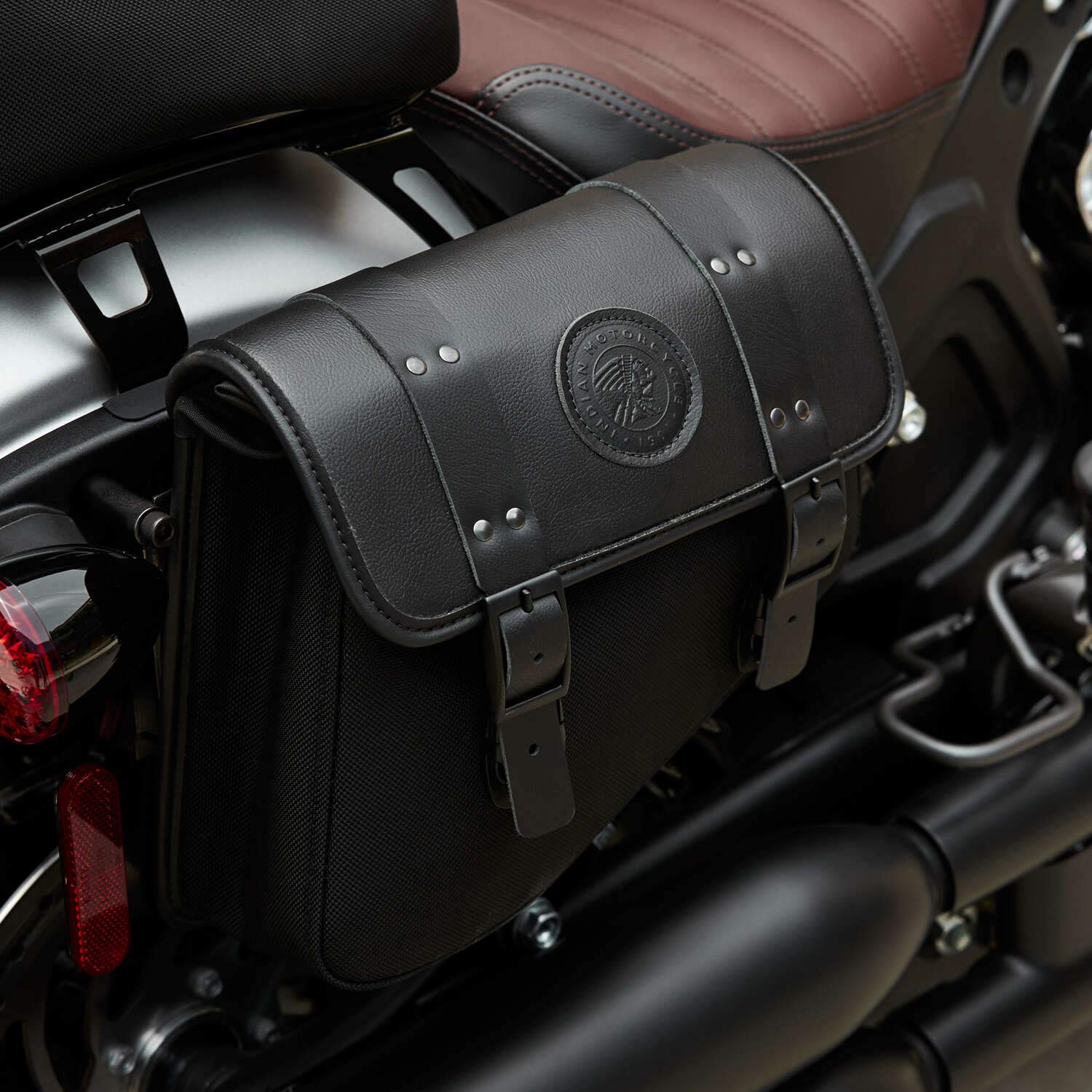 Indian Motorcycle Solo Saddlebag, Black, Fits Scout, Scout Rogue, Scout Bobber, Water Resistant, Integrated Liner, Embossed Branding, Right-Side Install, for Storage, Luggage, Qty 1-2884965-01