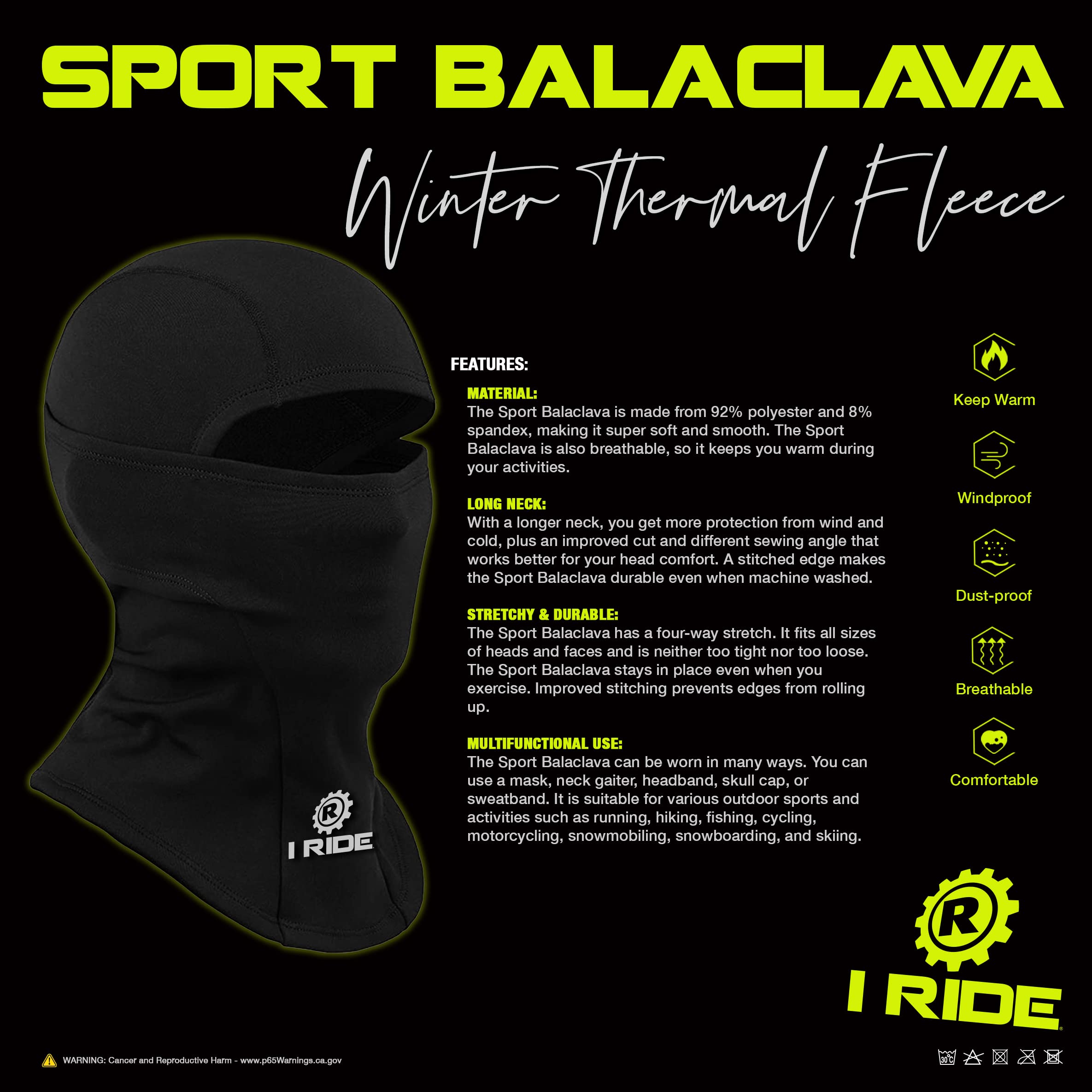 iRide Lightweight Ski Mask Shiesty Mask Tight Fitting Sports Balaclava