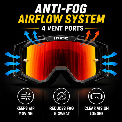 I RIDE Airtime Motocross Goggles with Spare Clear Lens and 5 Tear-Offs, Anti-Fog MX Dirt Bike Goggles with Orange Mirrored Lens, UV Protection, ATV UTV Off-Road Riding