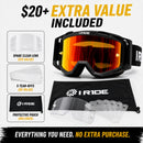 I RIDE Airtime Motocross Goggles with Spare Clear Lens and 5 Tear-Offs, Anti-Fog MX Dirt Bike Goggles with Orange Mirrored Lens, UV Protection, ATV UTV Off-Road Riding