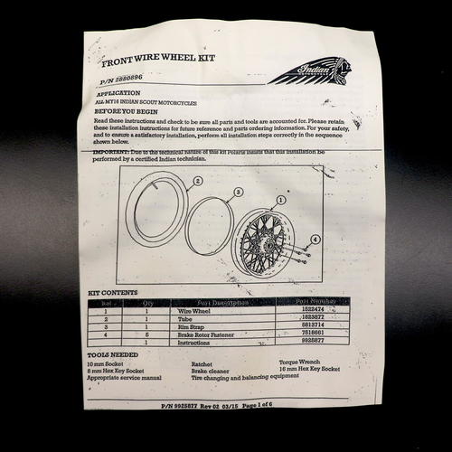 OEM Indian Scout Front Laced Wheel|16 X 3.5|Chrome|2880896-156