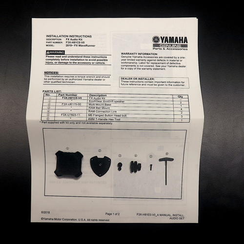 OEM Yamaha FX Waverunner Audio Kit|Model: 2019+|F3X-H81C0-V0-00