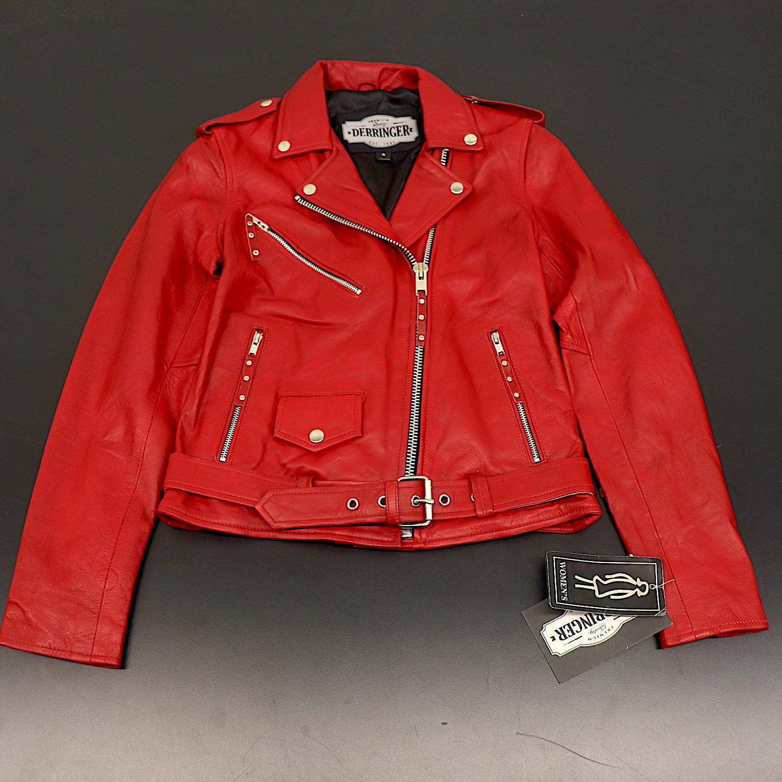 OPEN BOX -Derringer Vintage Red womens leather jacket SMALL