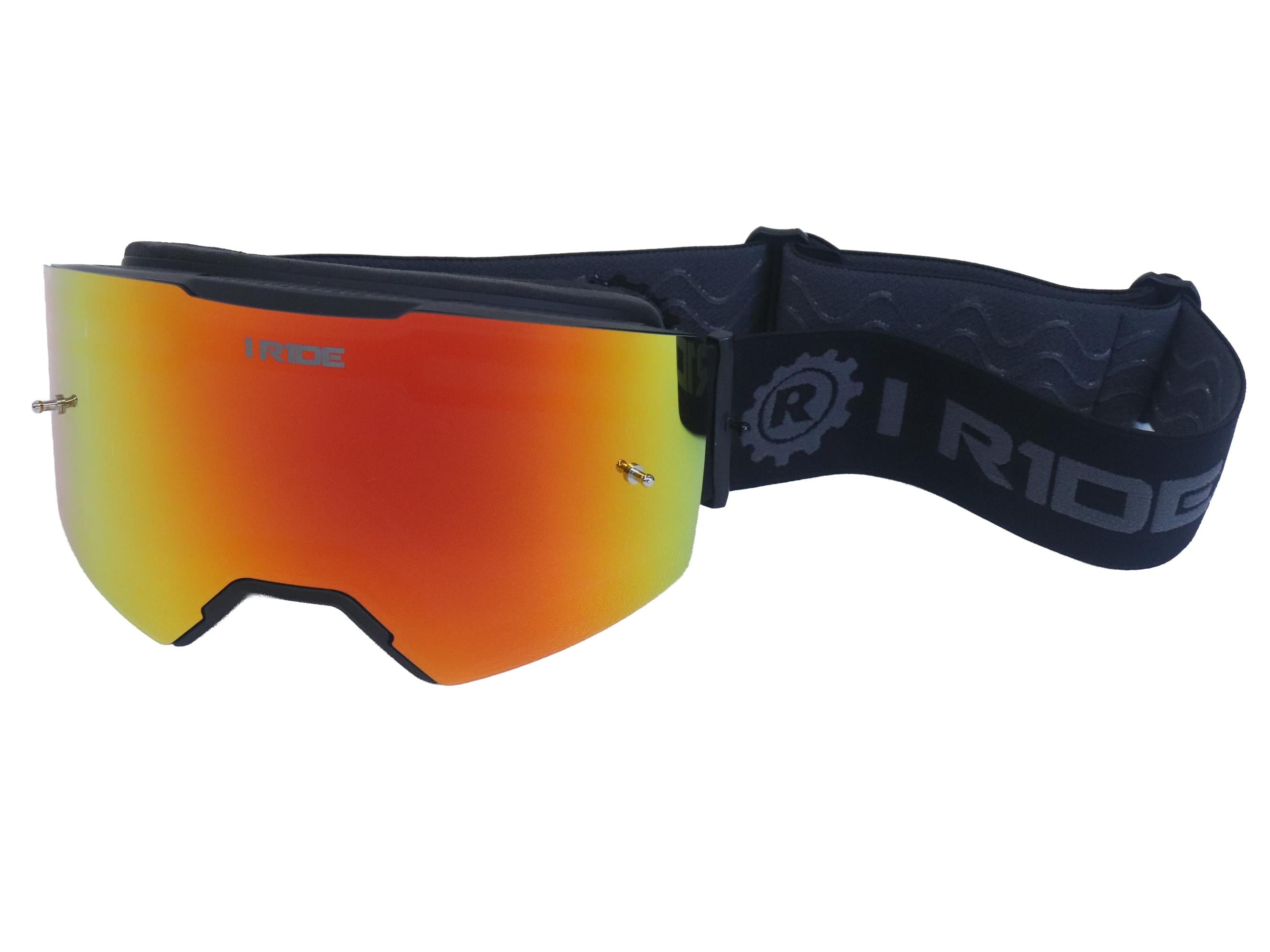 I RIDE AIRTIME PRO Motocross Goggles – Black Frame – Magnetic Lens, Orange Mirror + Clear Lens, 5 Tear-Offs, Hard Case & Bag – MX Dirt Bike ATV UTV Off-Road Race Goggles by Fox Powersports