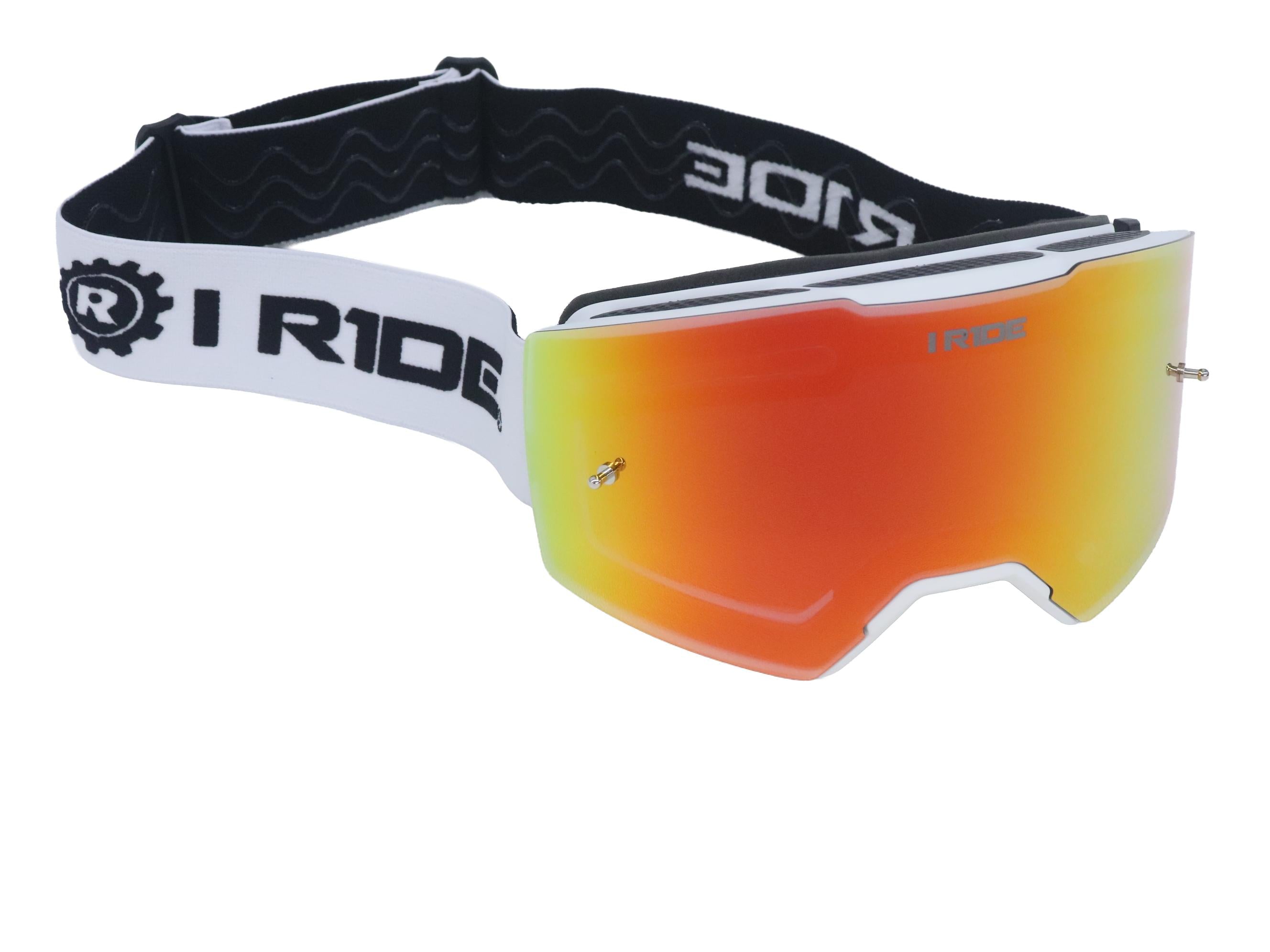 I RIDE AIRTIME PRO Motocross Goggles – White Frame – Magnetic Lens, Orange Mirror + Clear Lens, 5 Tear-Offs, Hard Case & Bag – MX Dirt Bike ATV UTV Off-Road Race Goggles by Fox Powersports