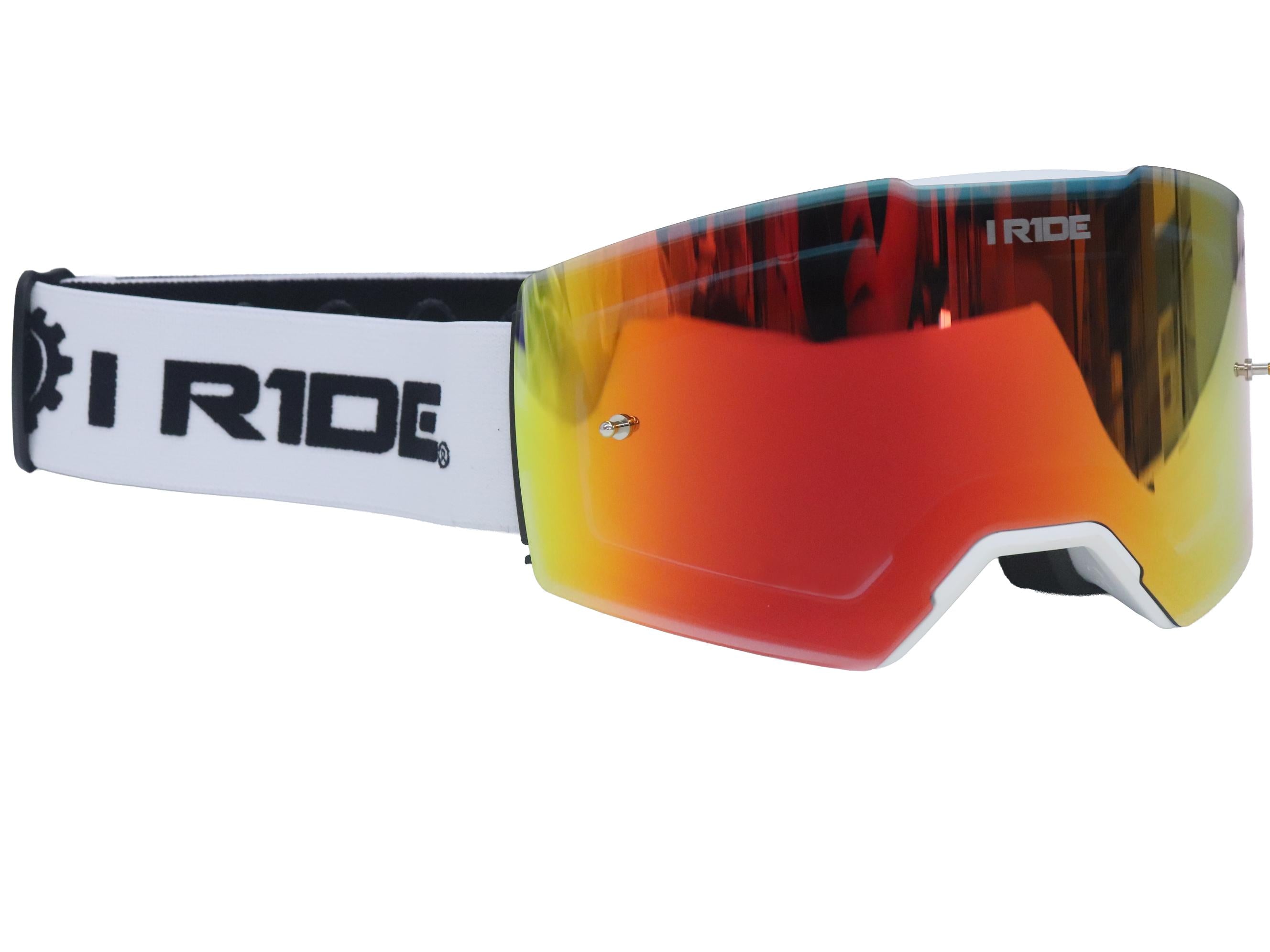 I RIDE AIRTIME PRO Motocross Goggles – White Frame – Magnetic Lens, Orange Mirror + Clear Lens, 5 Tear-Offs, Hard Case & Bag – MX Dirt Bike ATV UTV Off-Road Race Goggles by Fox Powersports