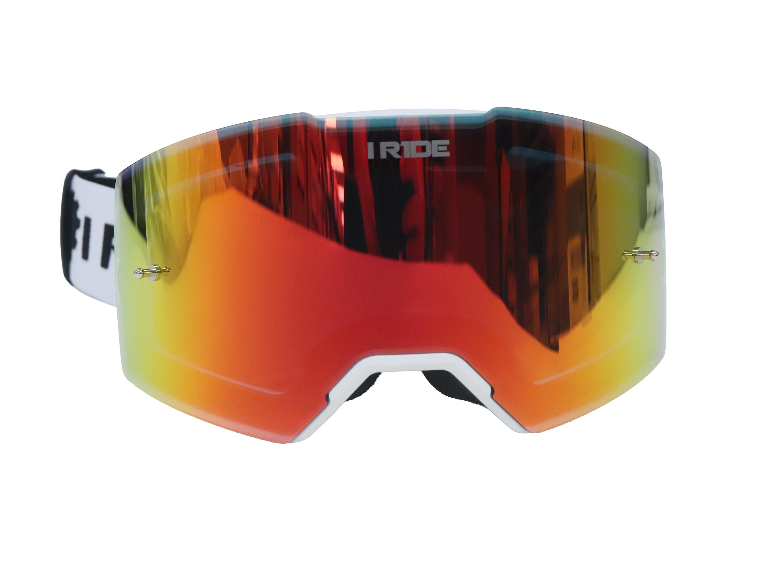 I RIDE AIRTIME PRO Motocross Goggles – White Frame – Magnetic Lens, Orange Mirror + Clear Lens, 5 Tear-Offs, Hard Case & Bag – MX Dirt Bike ATV UTV Off-Road Race Goggles by Fox Powersports