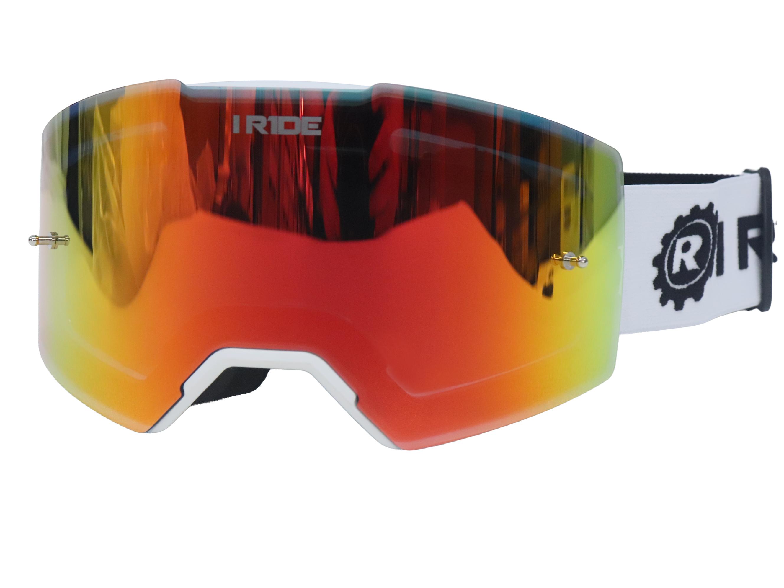 I RIDE AIRTIME PRO Motocross Goggles – White Frame – Magnetic Lens, Orange Mirror + Clear Lens, 5 Tear-Offs, Hard Case & Bag – MX Dirt Bike ATV UTV Off-Road Race Goggles by Fox Powersports