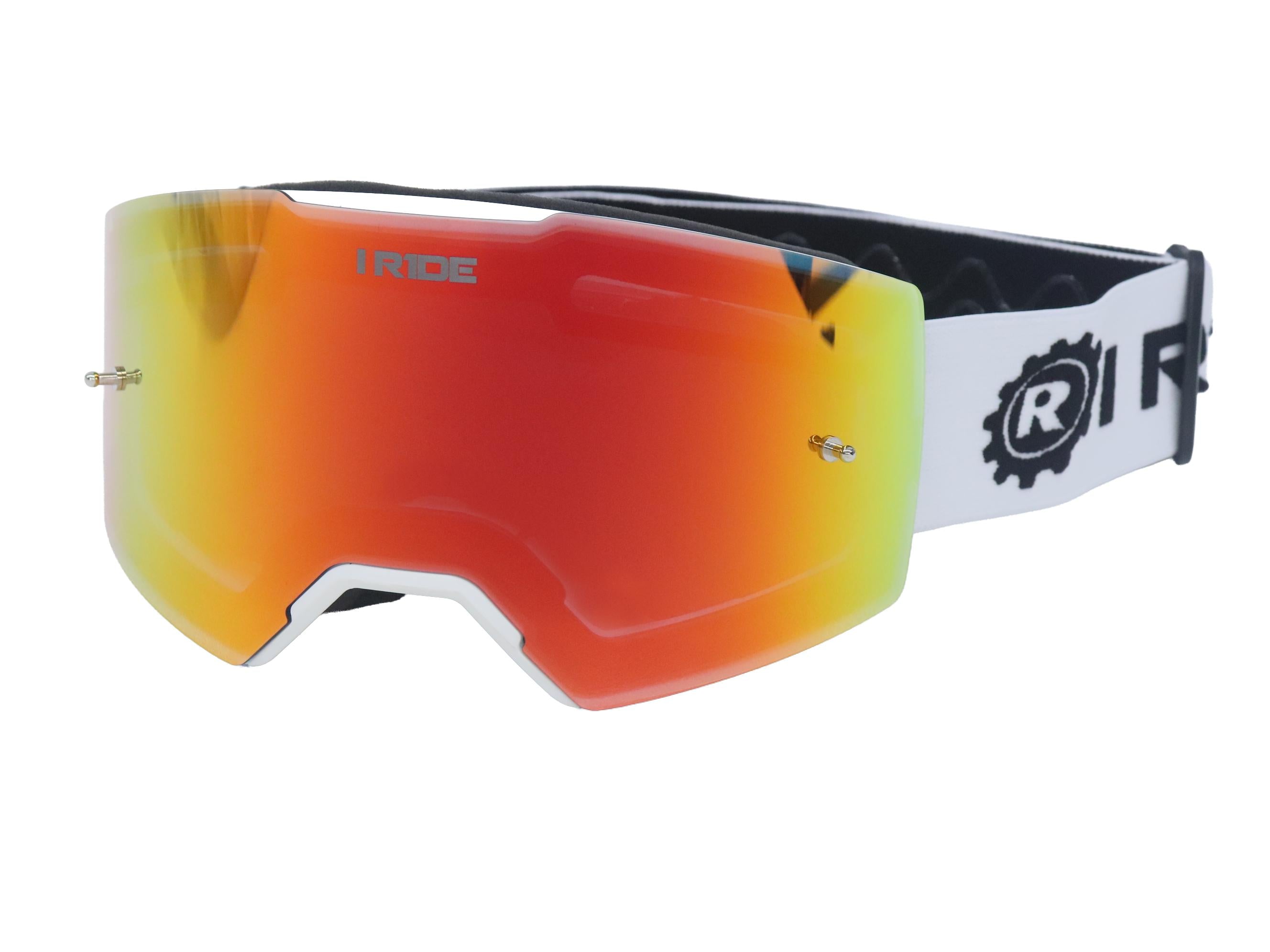 I RIDE AIRTIME PRO Motocross Goggles – White Frame – Magnetic Lens, Orange Mirror + Clear Lens, 5 Tear-Offs, Hard Case & Bag – MX Dirt Bike ATV UTV Off-Road Race Goggles by Fox Powersports