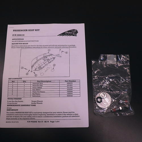 Indian Motorcycle Touring Passenger Seat - 2880903-05