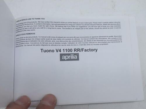 OEM Aprilia Owner Operator Manual 2019 Tuono V4 1100 RR 2Q000257 - OPEN BOX