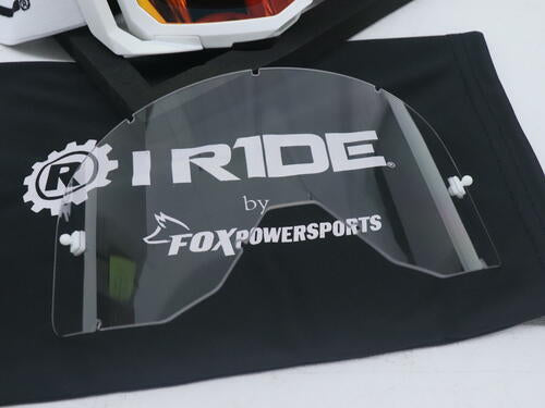 Iride ATV White Goggle w/Orange Pop Lens + Clear Lens - OPEN BOX