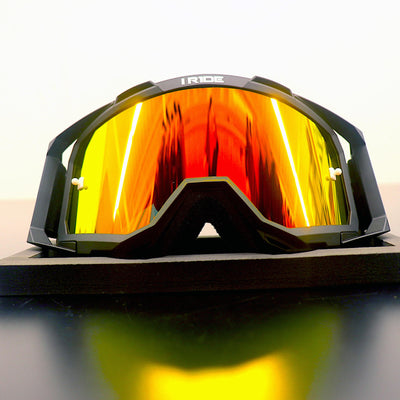 I RIDE Airtime Motocross Goggles with Spare Clear Lens and 5 Tear-Offs, Anti-Fog MX Dirt Bike Goggles with Orange Mirrored Lens, UV Protection, ATV UTV Off-Road Riding
