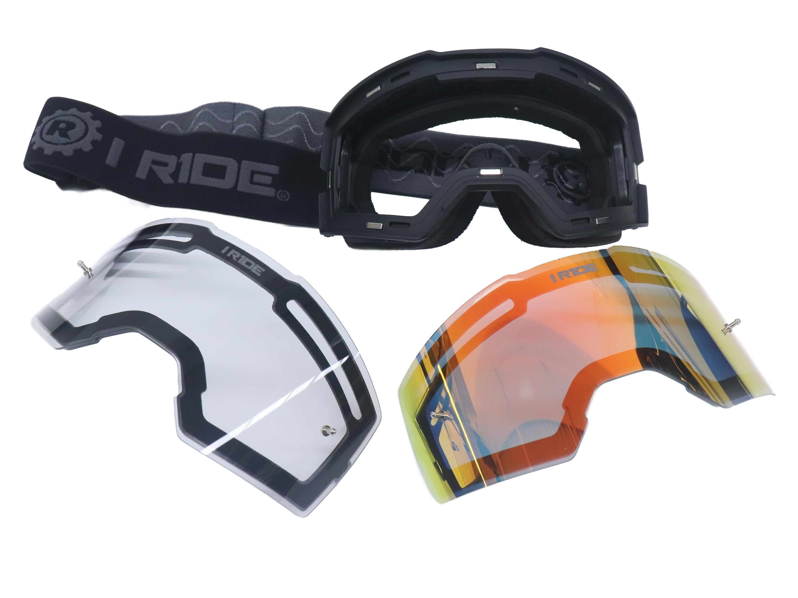 I RIDE AIRTIME PRO Motocross Goggles – Black Frame – Magnetic Lens, Orange Mirror + Clear Lens, 5 Tear-Offs, Hard Case & Bag – MX Dirt Bike ATV UTV Off-Road Race Goggles by Fox Powersports