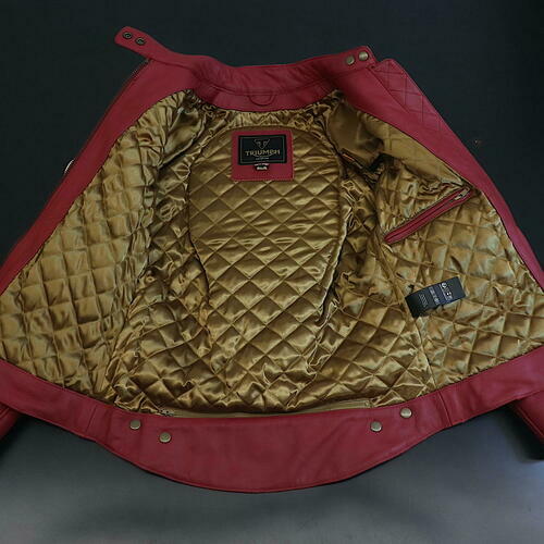 OPEN BOX OEM Triumph Braddan Red Leather Motorcycle Jacket| Woman's Size: Large | MLES22108-L