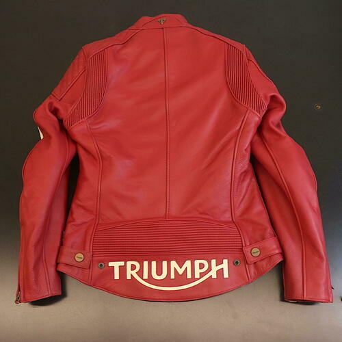 OPEN BOX OEM Triumph Braddan Red Leather Motorcycle Jacket| Woman's Size: Large | MLES22108-L