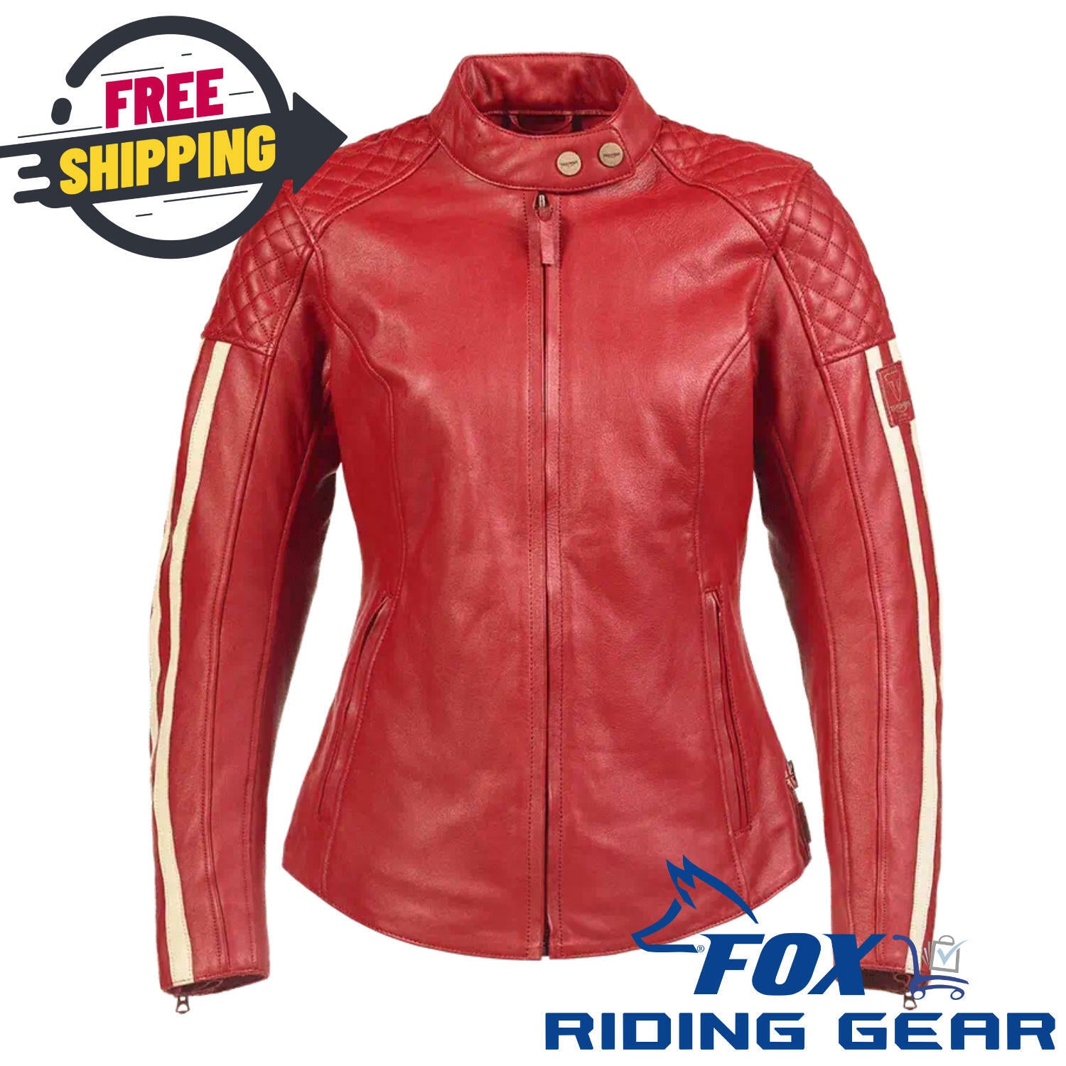 OPEN BOX OEM Triumph Braddan Red Leather Motorcycle Jacket| Woman's Size: Small | MLES22108-S
