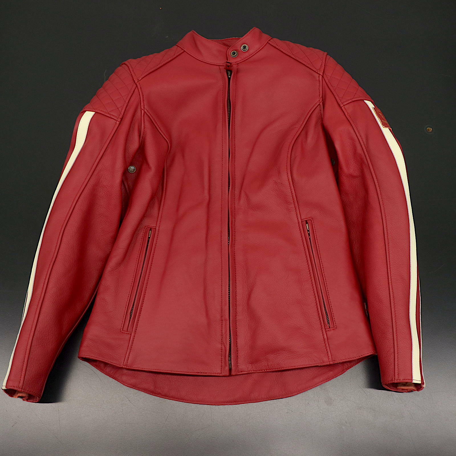 OPEN BOX OEM Triumph Braddan Red Leather Motorcycle Jacket| Woman's Size: Small | MLES22108-S