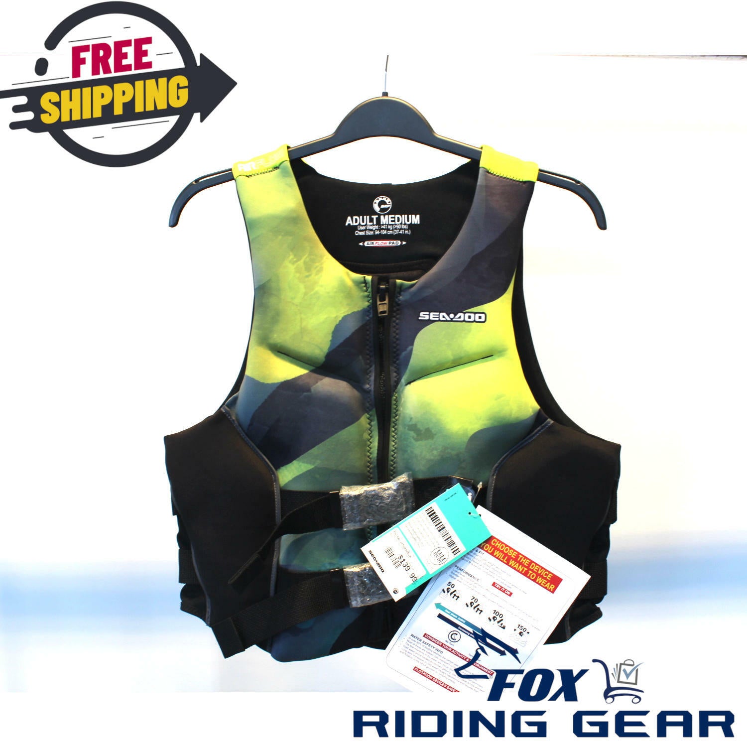 OPEN BOX OEM Sea-Doo Airflow Sun-Edit PFD | HI-VIS Yellow | Unisex Size : M