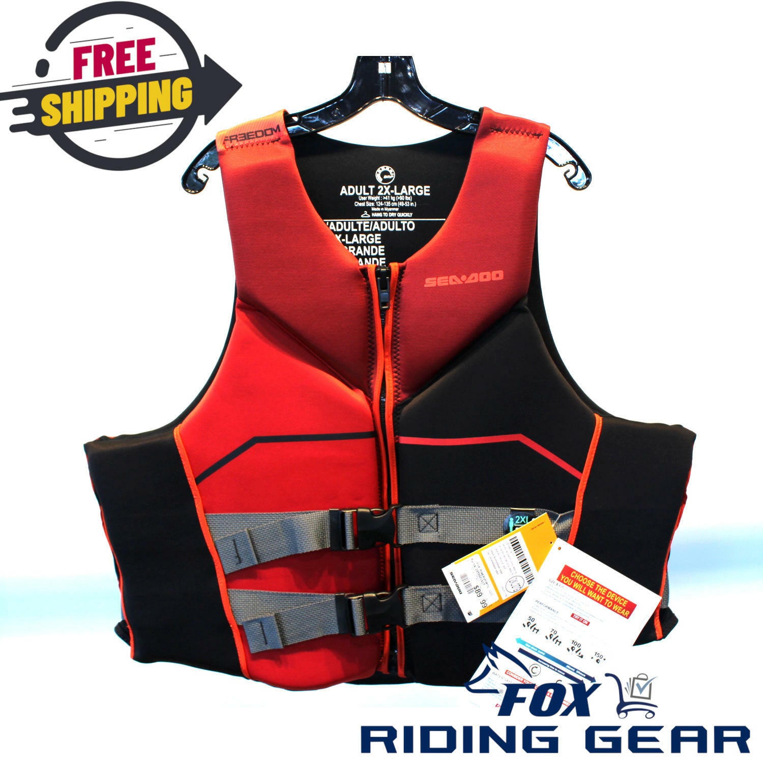 OPEN BOX OEM VFI Sea-Doo Freedom PFD | Lava Red/Rouge Lave | Unisex Size : 2XL