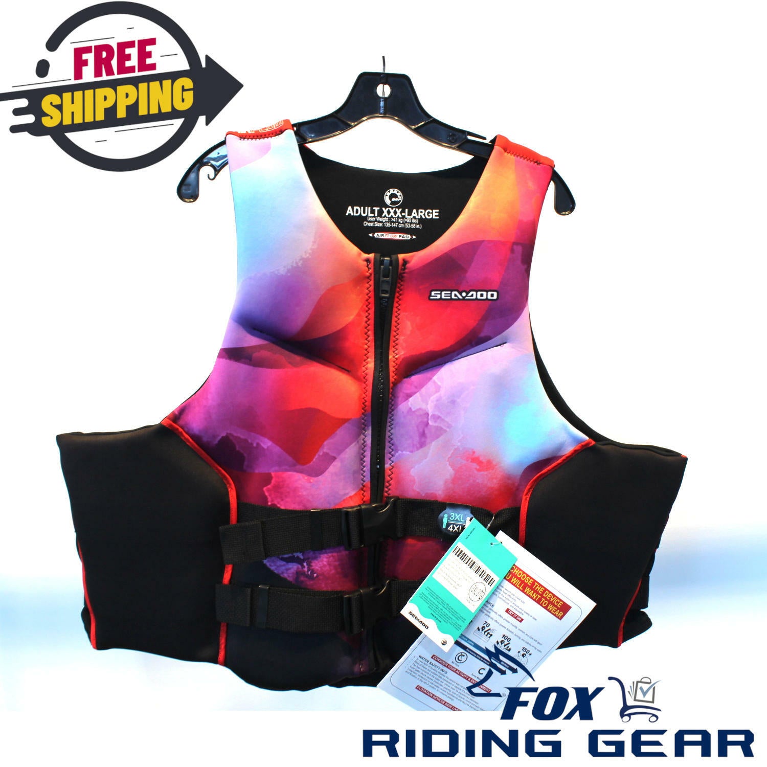 OPEN BOX OEM Sea-Doo Airflow Sun-Edit PFD|Lava Red/Rouge Lave| Unisex Size : 3XL