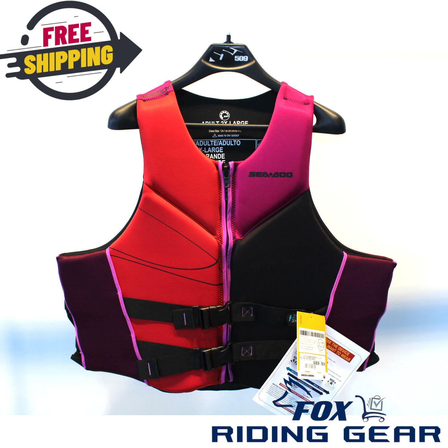 OPEN BOX OEM Sea-Doo Freedom Stream PFD | Lava Red/Rouge Lave | Unisex Size: 2XL