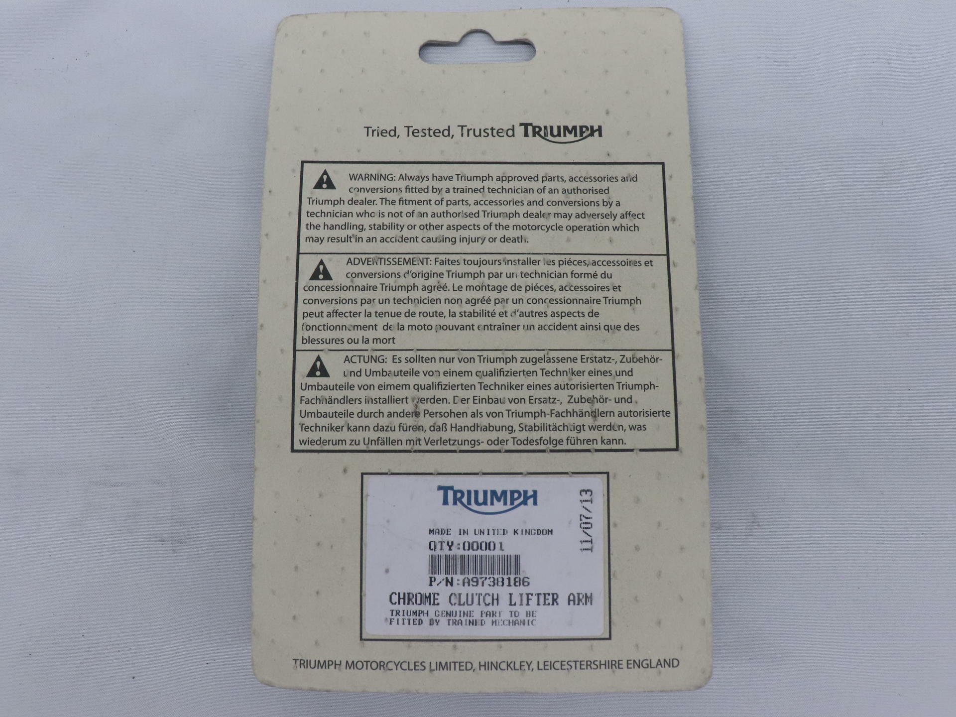 OEM Triumph Chrome Clutch Lifter Arm - Thunderbird 1600 & 1700 - A9738186