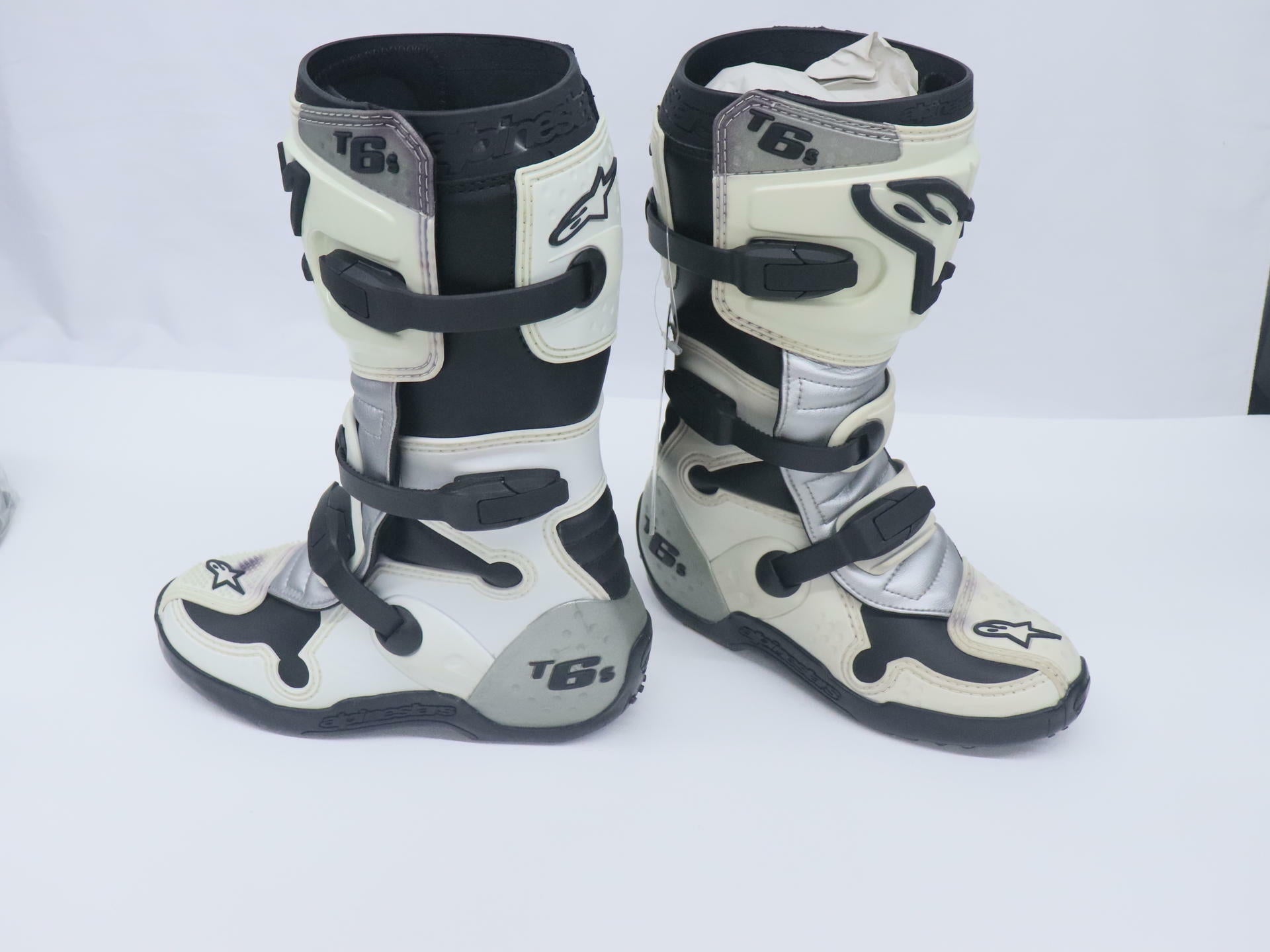 Alpinestars Tech 6s WHITE SILVER Riding Boot Motocross - YOUTH sz4 - 3411-0106