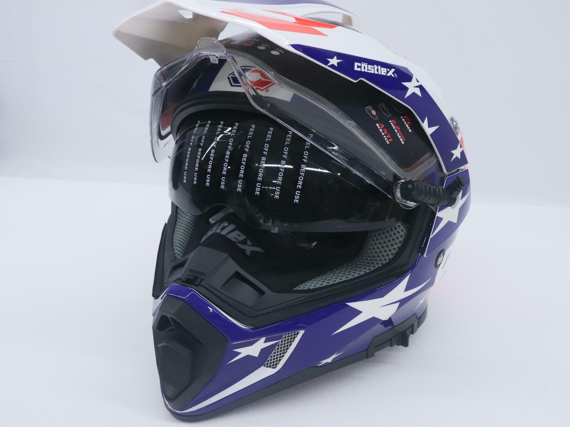 OPEN BOX - CASTLE Helmet CX200 Liberty Snow - RED BLUE - Adult XL - 36-28218