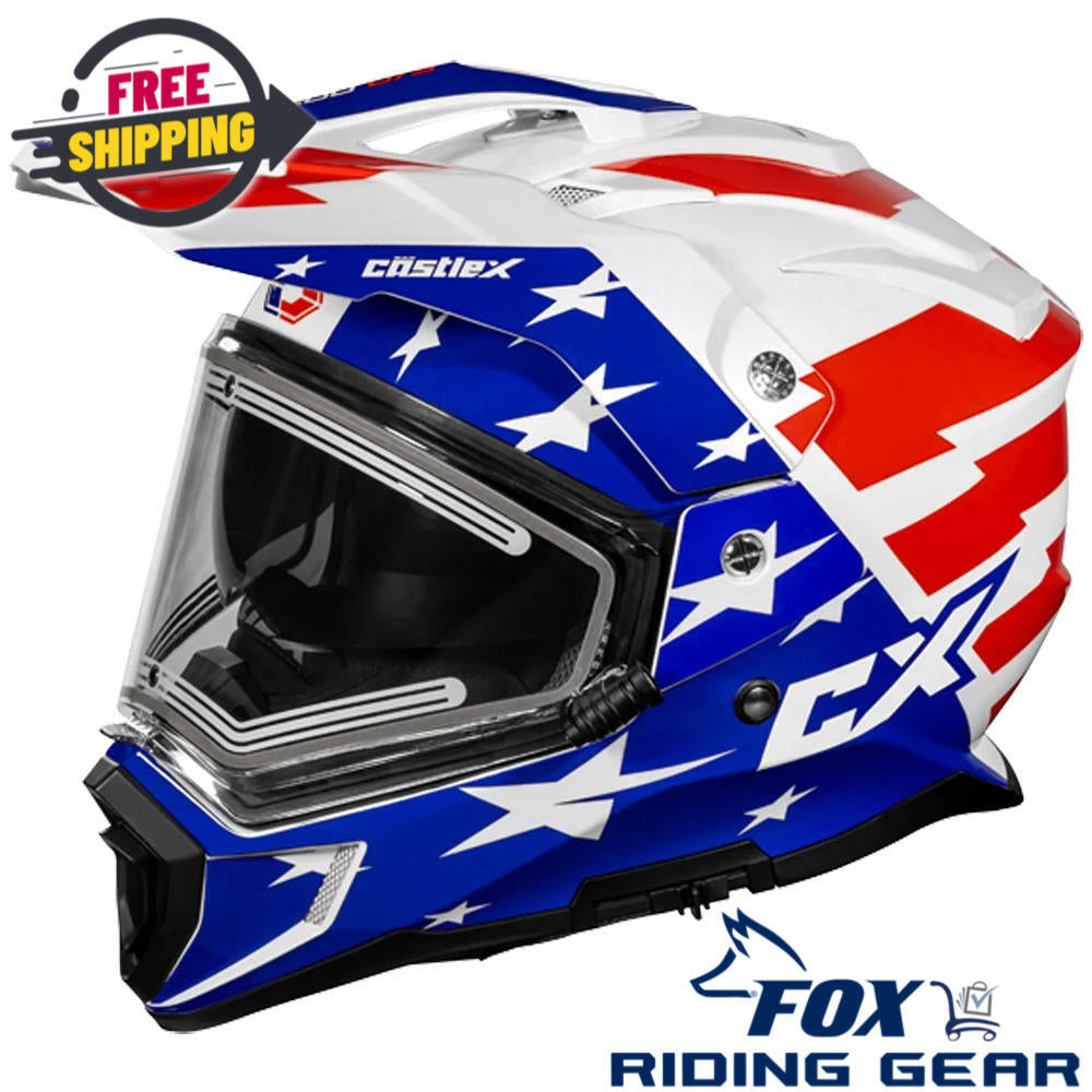 OPEN BOX - CASTLE Helmet CX200 Liberty Snow - RED BLUE - Adult XL - 36-28218