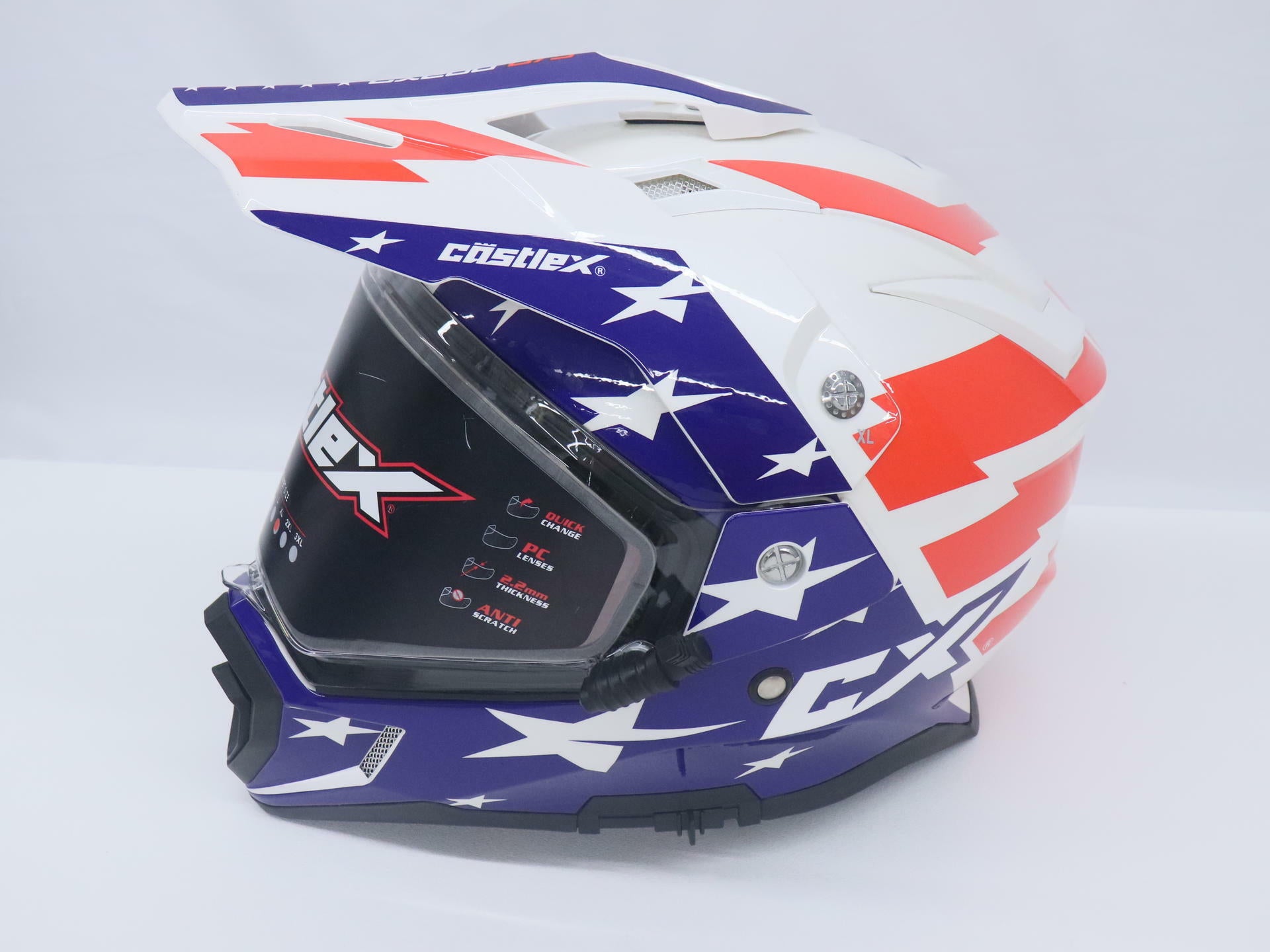 OPEN BOX - CASTLE Helmet CX200 Liberty Snow - RED BLUE - Adult XL - 36-28218