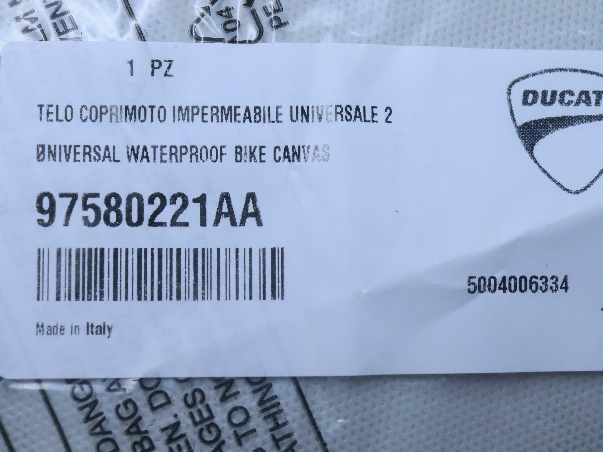 OPEN BOX - OEM Ducati Universal Waterproof Bike Canvas 2 - 97580221AA