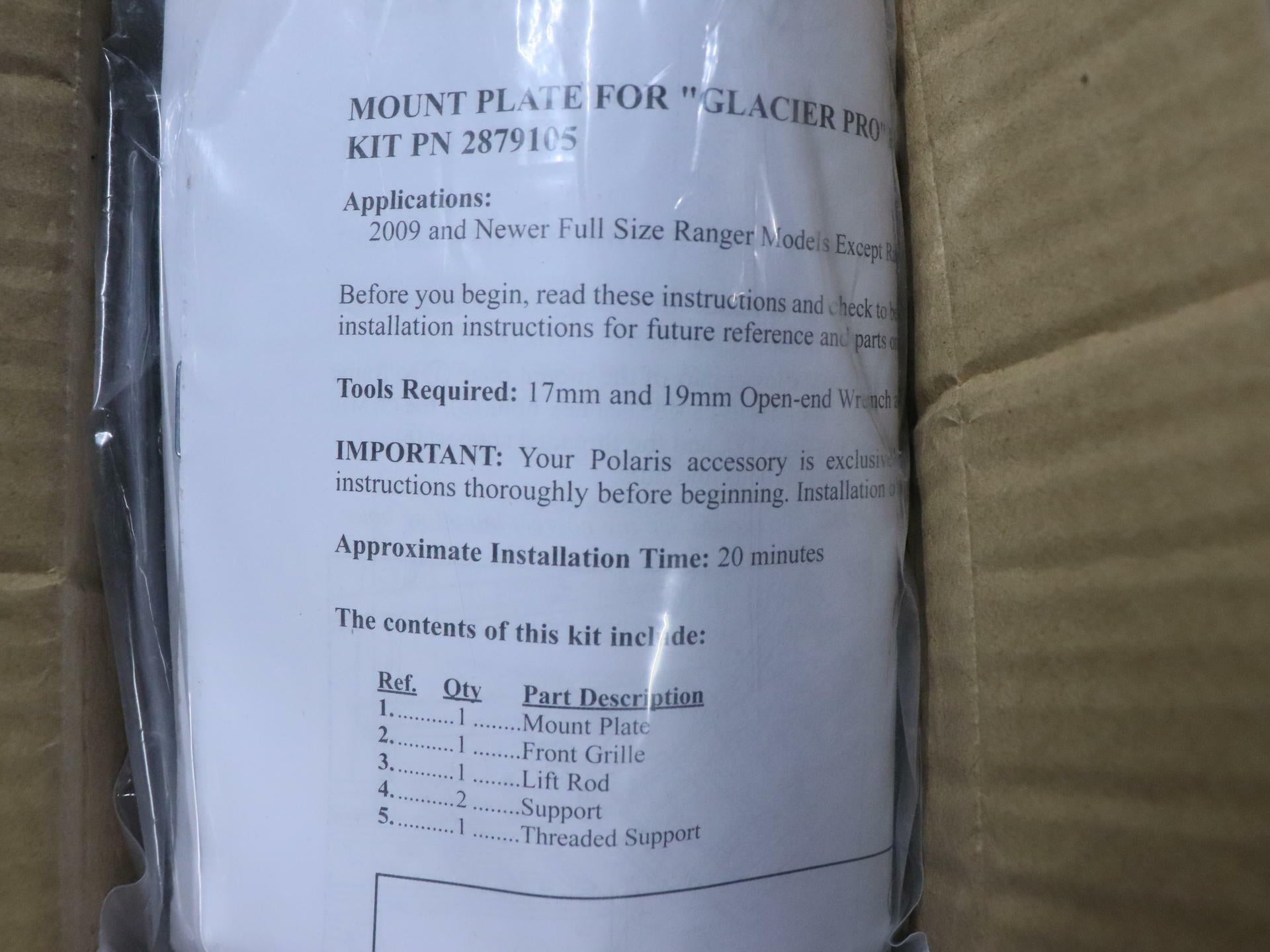 OPEN BOX - OEM Polaris Glacier HD Plow Mount Plate Ranger 500 570 800 - 2879105