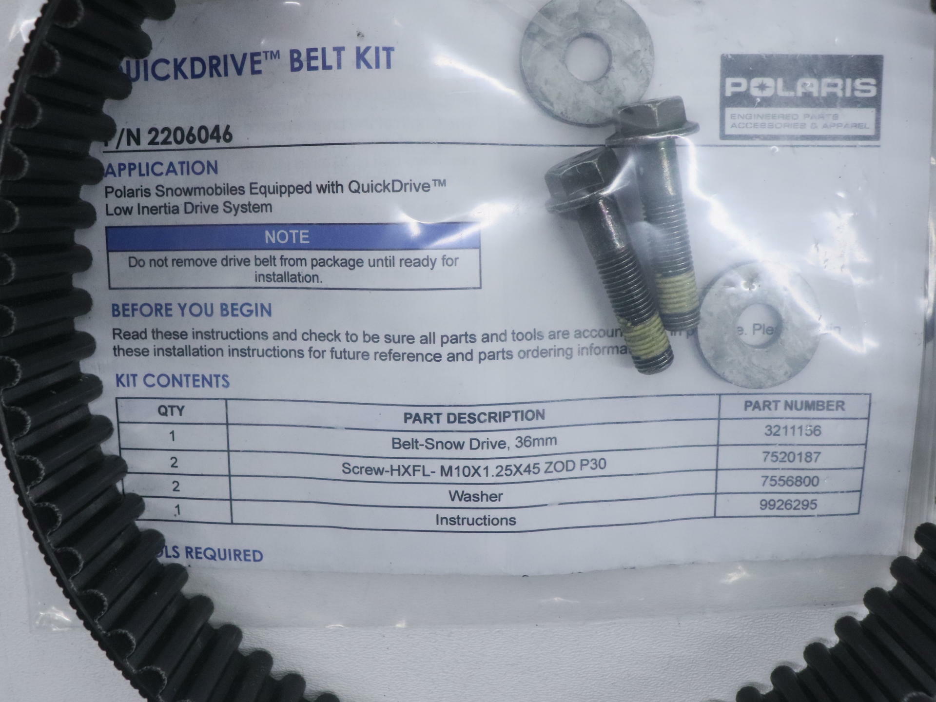 OPEN BOX - OEM Polaris Quickdrive Belt Snowmobile 2206046 - RMK AXYS Patriot