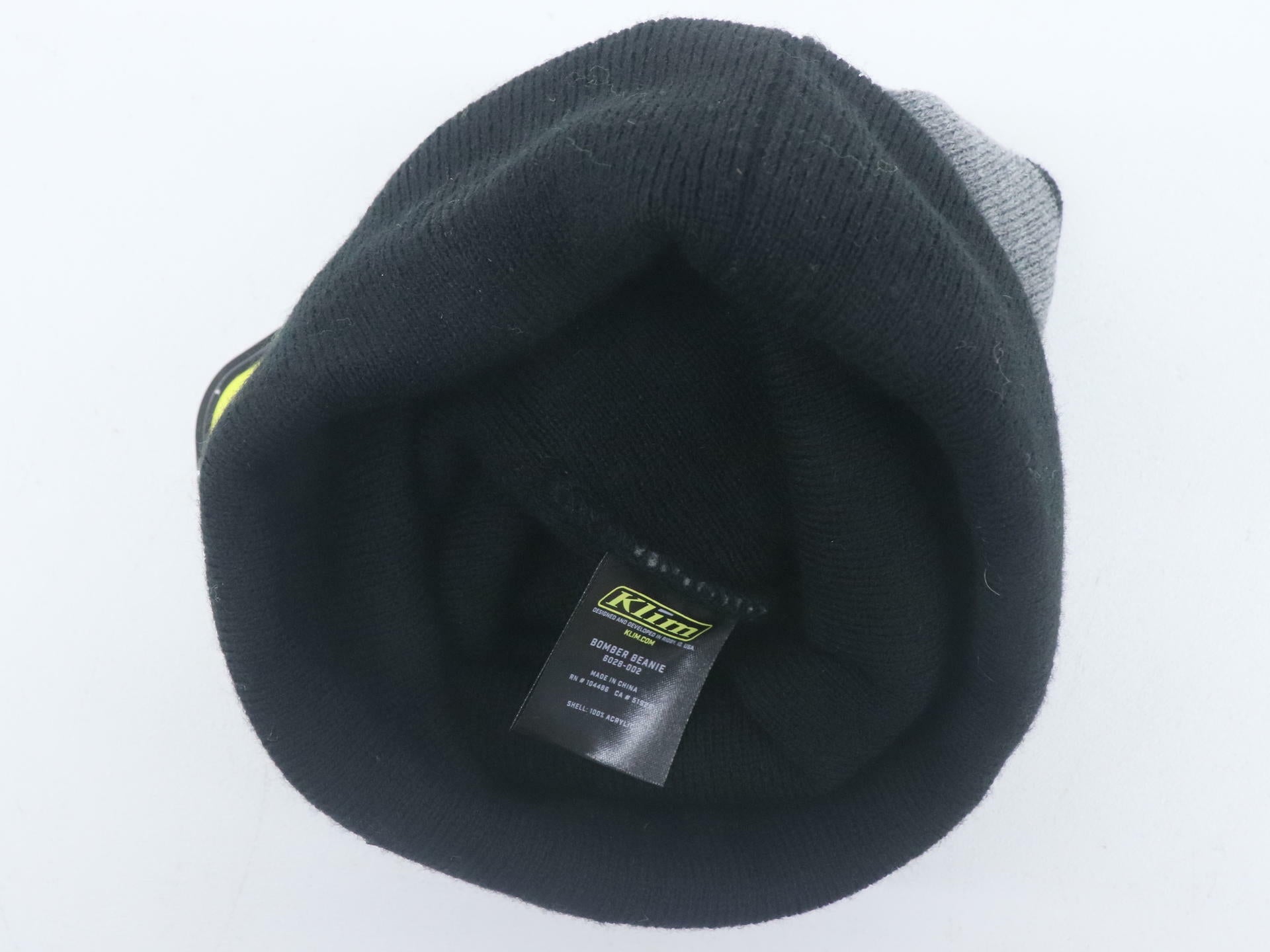 OPEN BOX - Klim Bomber Beanie Hat Black Grey- Adult One Size - 6028-002-000-000